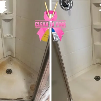 Before and after of a shower floor cleaned